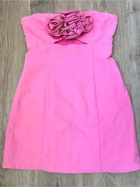 Forever 21 Pink Strapless Rose Appliqué Mini Dress